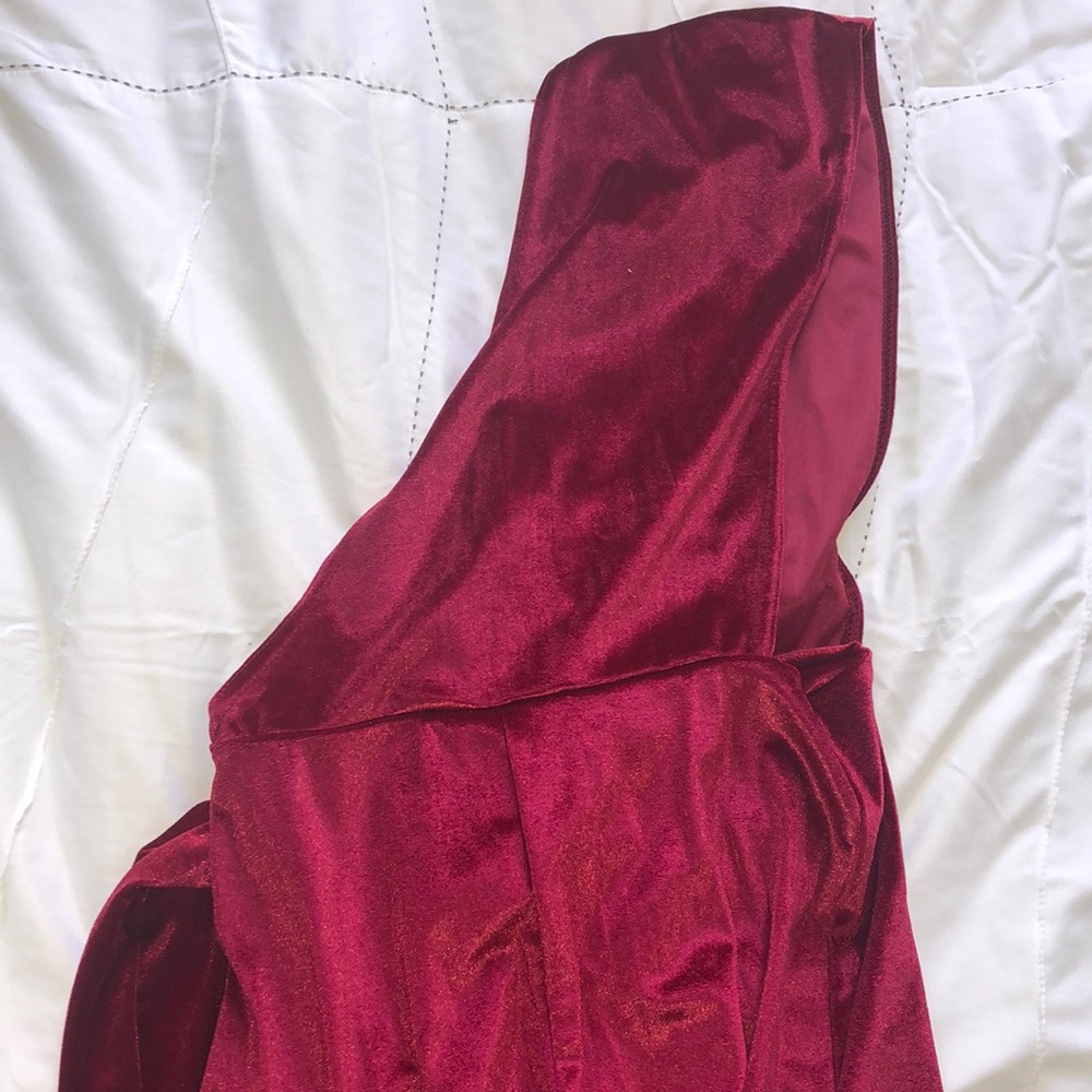 PRETTYLITTLETHING Red Velvet One Strap Jumpsuit